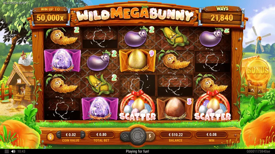 Mega Bunny Slot mitten in einer Kaskade mit fallenden Symbolen