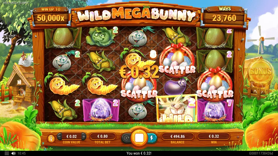Mega Bunny Wild in großer Größe (1x4) im Raster mit 36x Multiplikatorpotenzial