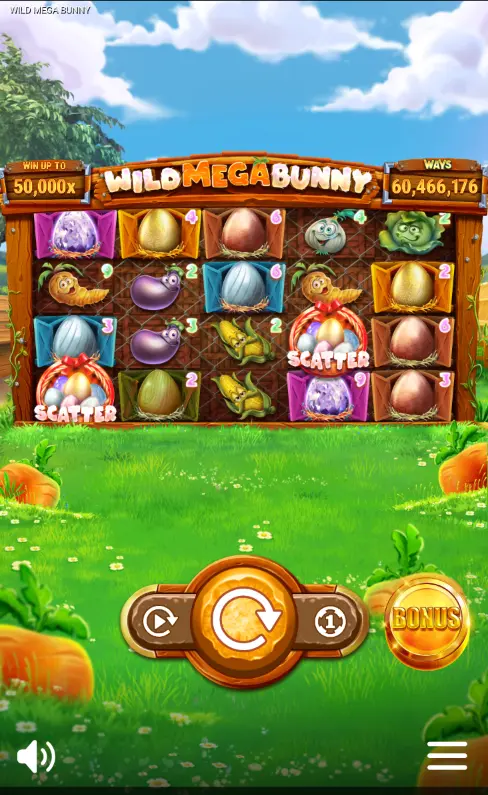 Mega Bunny slot base game with symbol multipliers clearly visible on grid