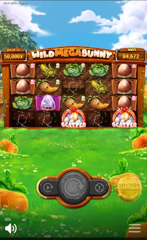 Mega Bunny cascade sequence mid-action with symbols collapsing